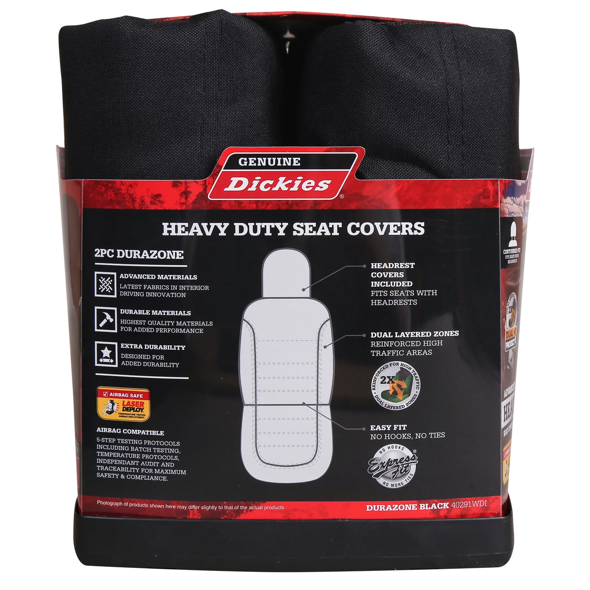 Genuine Dickies 2 Piece Durazone Car Chair Covers, Black