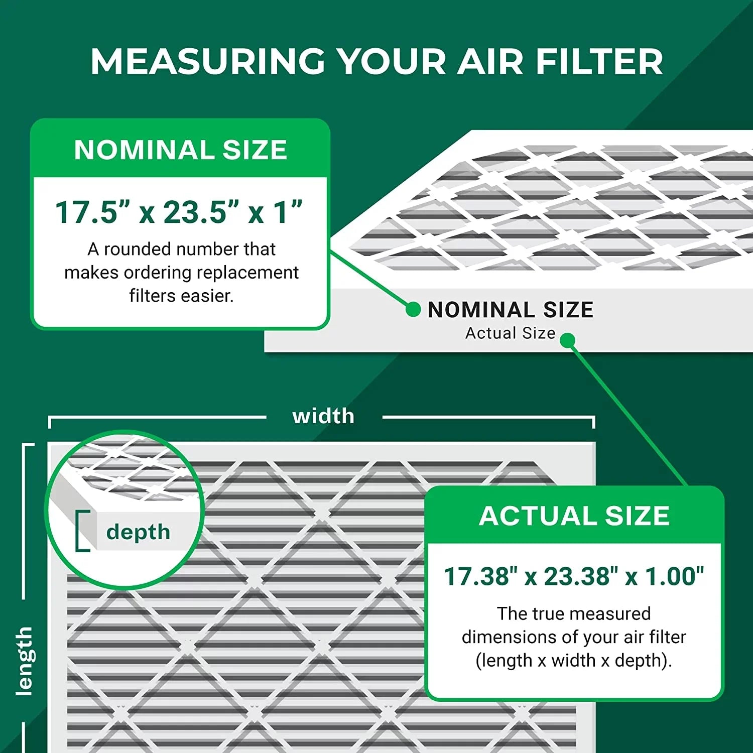 Filterbuy 17.5x23.5x1 MERV 11 Pleated HVAC AC Furnace Air Filters (2-Pack)