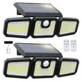 Yyton Solar Lights Outdoor - 2500LM Waterproof Motion Sensor Security Lights with Remote Control - 3 Heads 210LED Flood Lights for Outside Garage Yard (2 Packs)