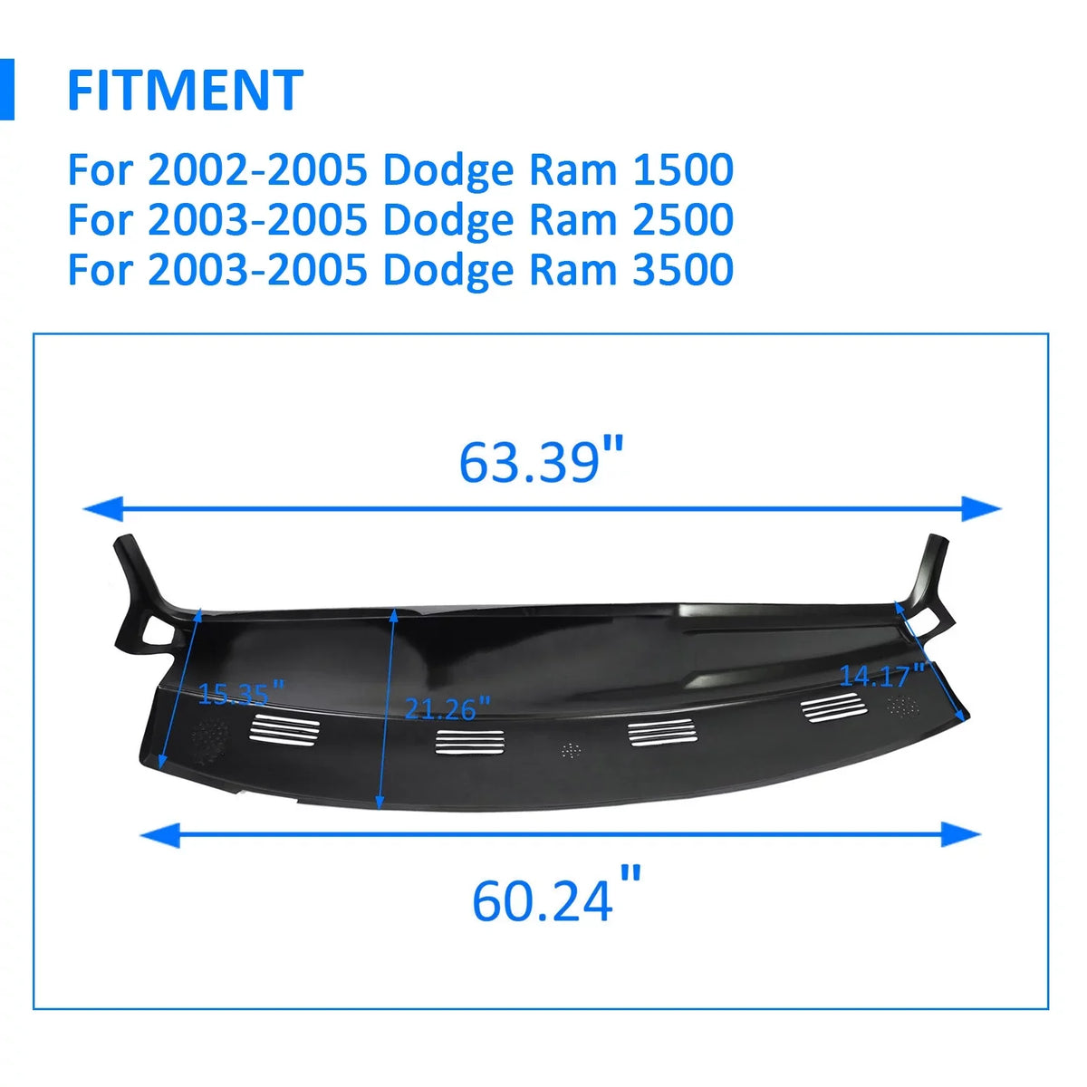 Kojem Dashboard Cover for 2002 2003 2004 2005 Dodge Ram 1500 2500 3500 Molded Dash Pad Board Cover Skin Cap Protector Overlay Black