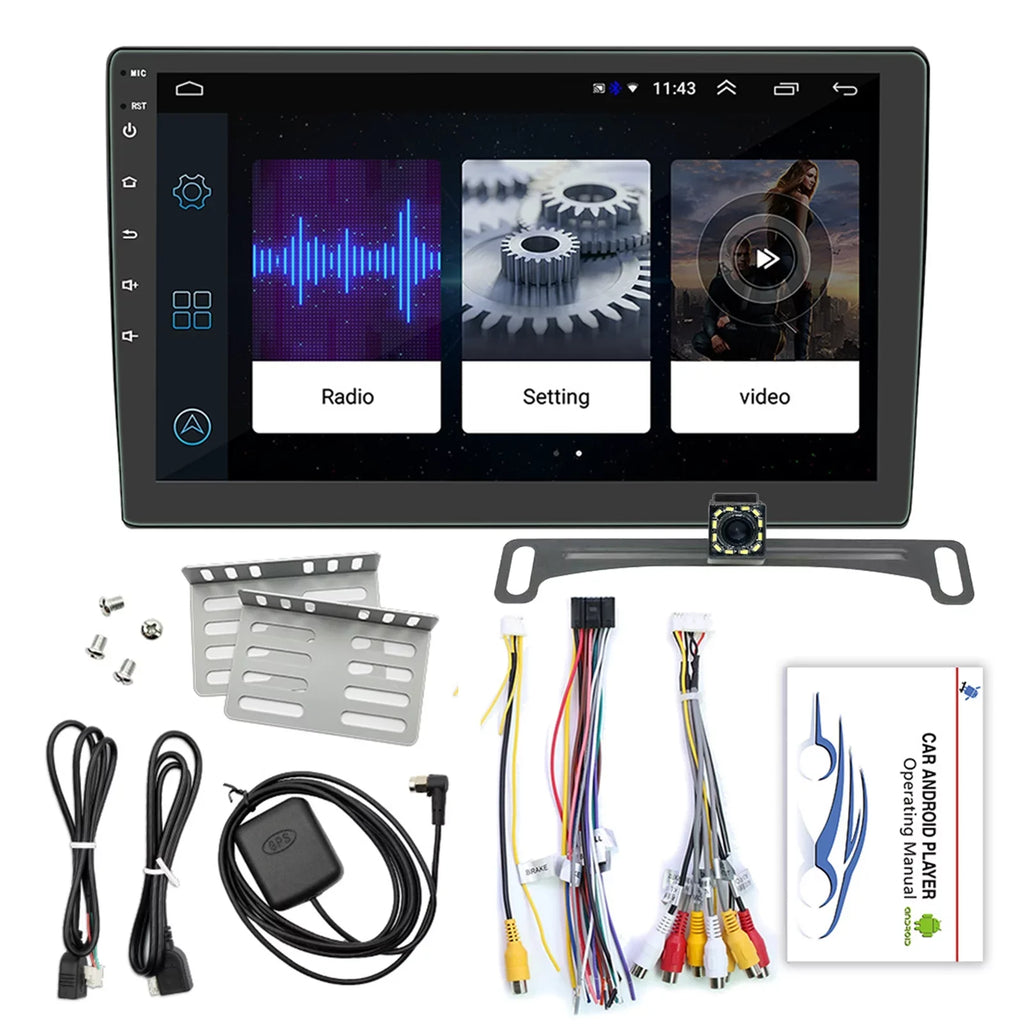 Ele-mall Double Din Car Stereo, 10.1" Android 10.1 Car MP5 Player, HD Touch Screen Car Radio W/Bluetooth Mirror Link GPS Function, Rear Camera Included