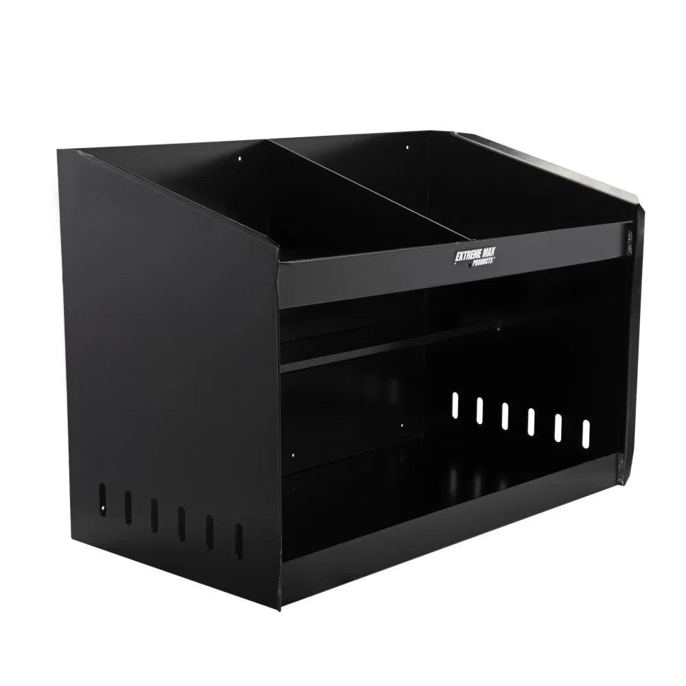 Extreme Max 5001.6331 Deluxe Dual Aluminum Helmet Bay Shelf Holder Storage Cabinet Organizer for Enclosed Race Trailer, Shop, Garage, Storage - Black