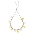 Jewelstop Sterling Silver Polished Finish Tri-Color Charm Dangle Friendship Bracelet with Draw String - 9.25"
