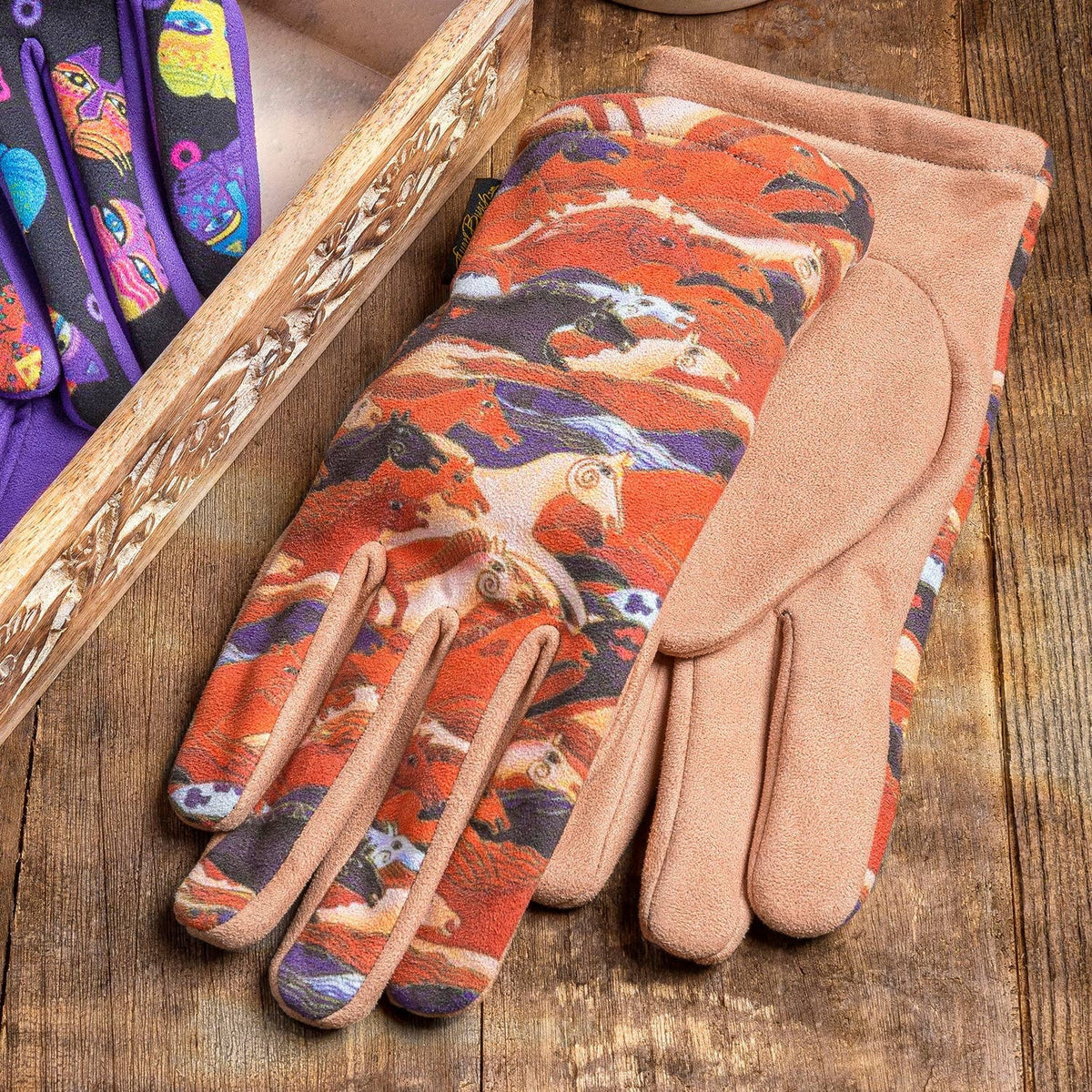 Laurel Burch Embracing Horses Suede Gloves