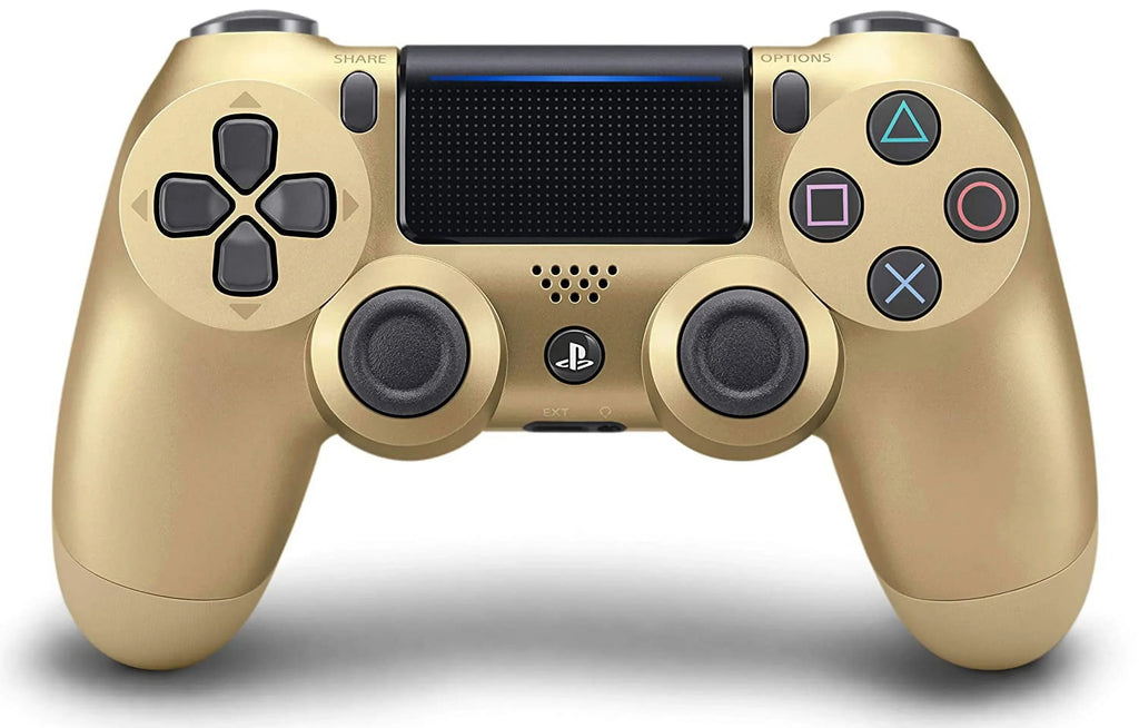 Pre-Owned Sony Dual Shock Gold Gaming Controller For PS4 Console + Wireless Black Chatpad for PS4 Controller BOLT AXTION Bundle. (Refurbished: Like New)
