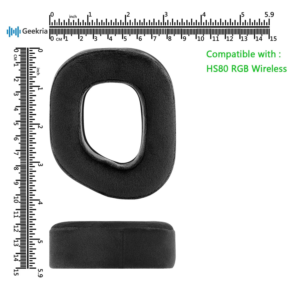 Geekria Comfort Velour Replacement Ear Pads for Corsair HS80 RGB Headphones Ear Cushions, Headset Earpads, Ear Cups Cover Repair Parts (Black)